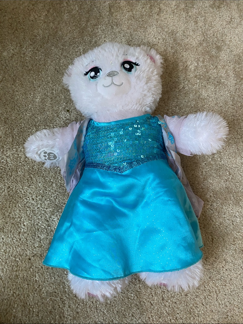 Build-A-Bear White Plushy Elsa Bear in Blue Sequin Dress